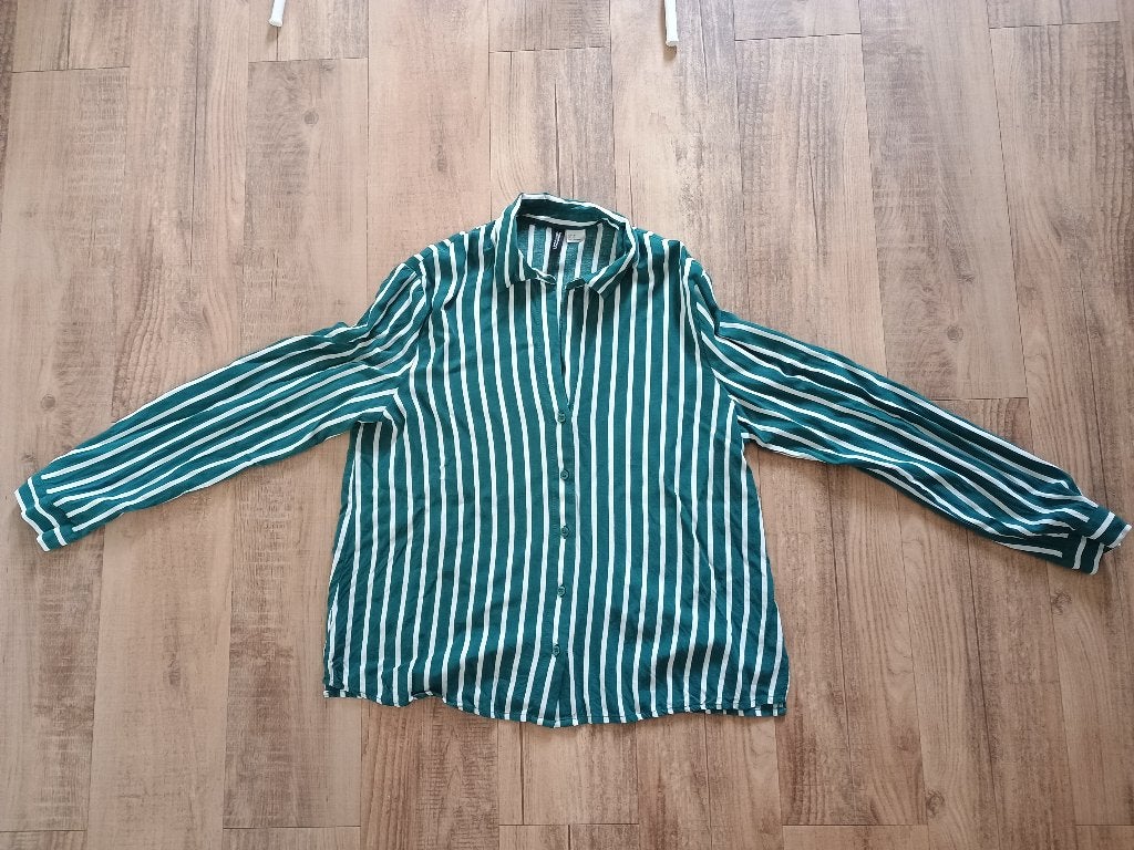 Blouse lange mouw groen wit, maat 38 H&M, Maat 38/40 (M), Divided, Ophalen of Verzenden, Gedragen