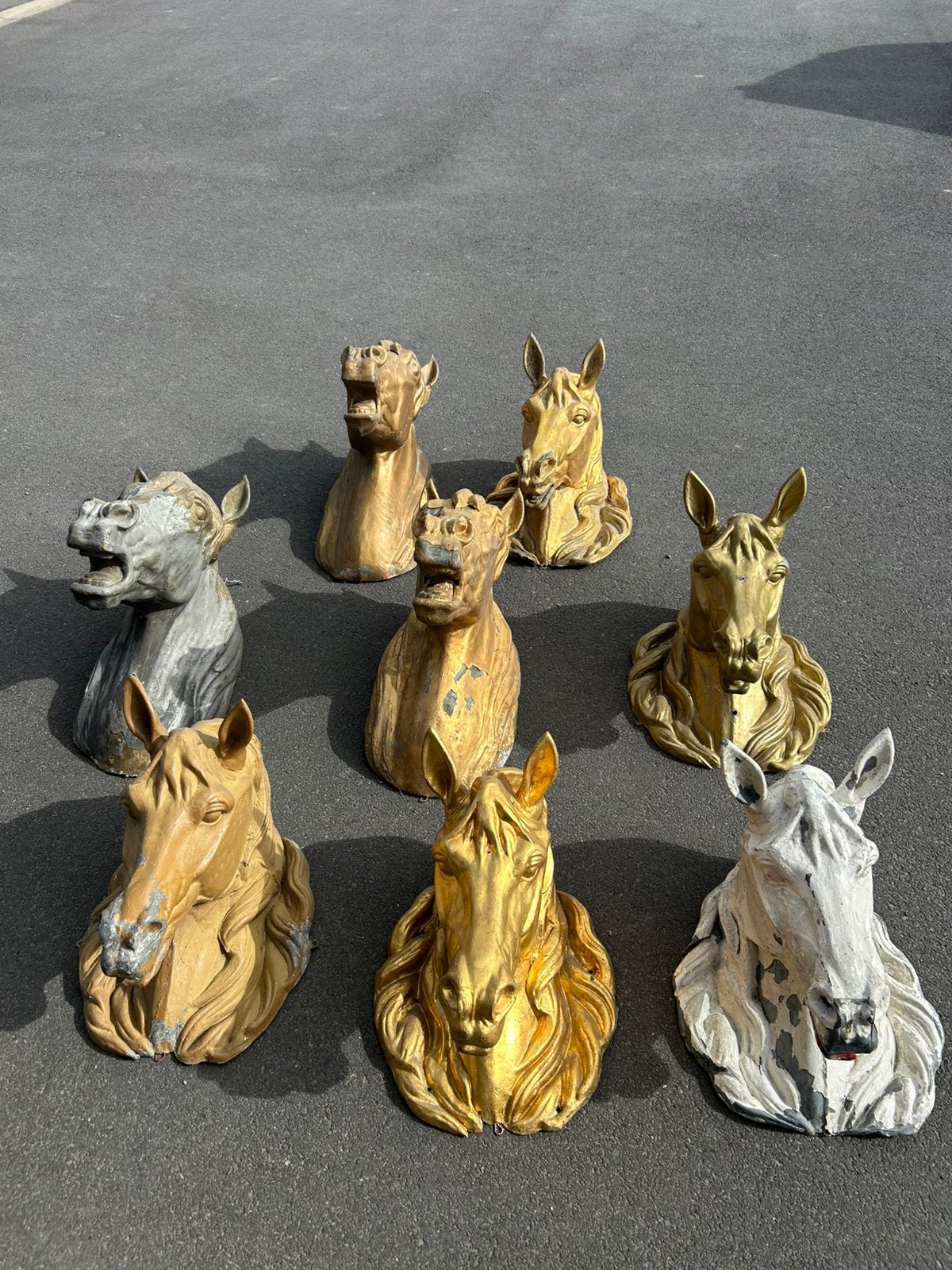 UNIEKE oud verzameling zinken hoofden van paarden slagerij, Antiek en Kunst, Ophalen