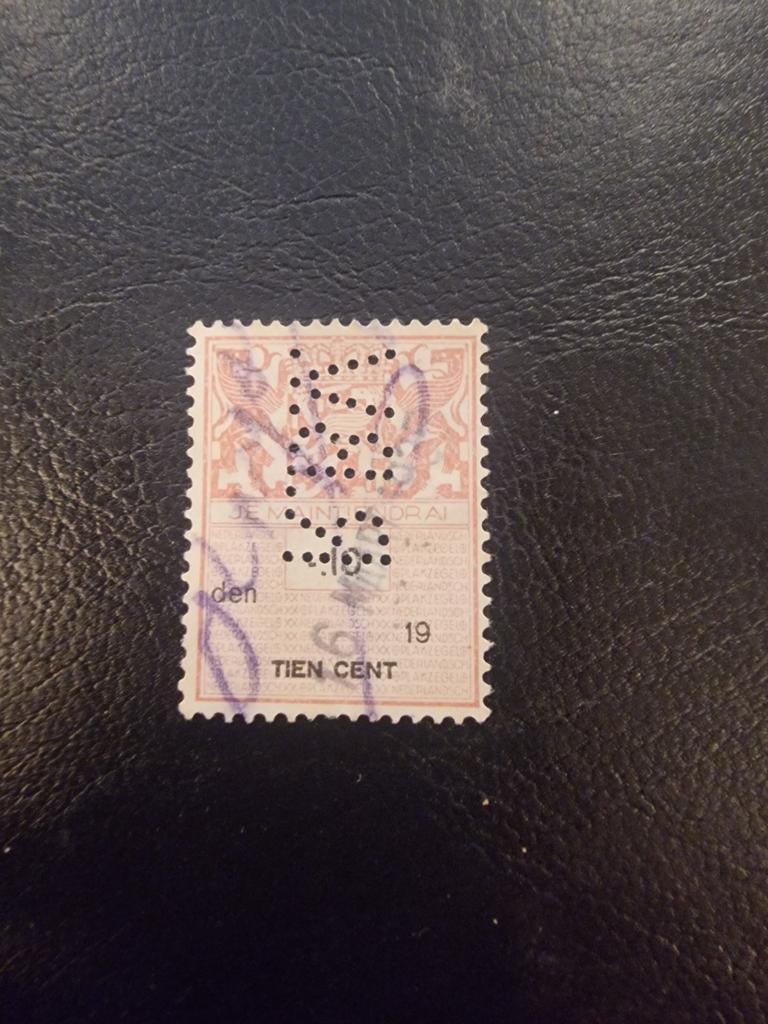 Belastingzegel met perfin Nederland, Postzegels en Munten, Postzegels | Nederland, Ophalen of Verzenden