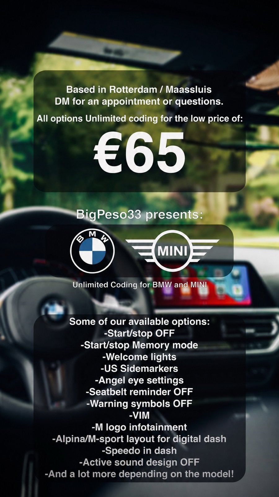 BMW en MINI coderen / verborgen opties BIMMERCODE, 24-uursservice, Overige werkzaamheden