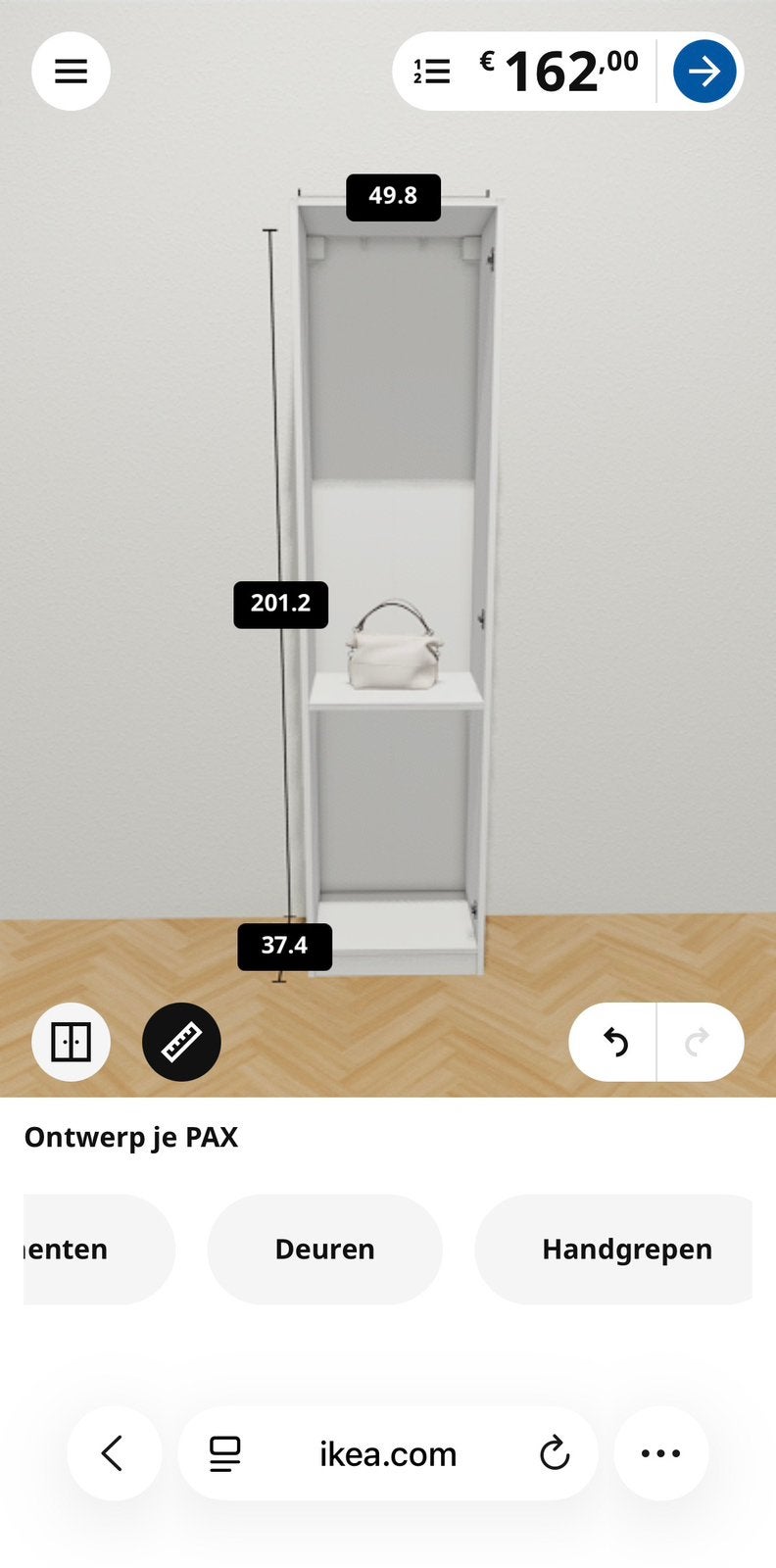 Nieuw model IKEA PAX kast 201*50*35 met spiegeldeur, Ophalen, 200 cm of meer, 50 tot 100 cm, Zo goed als nieuw