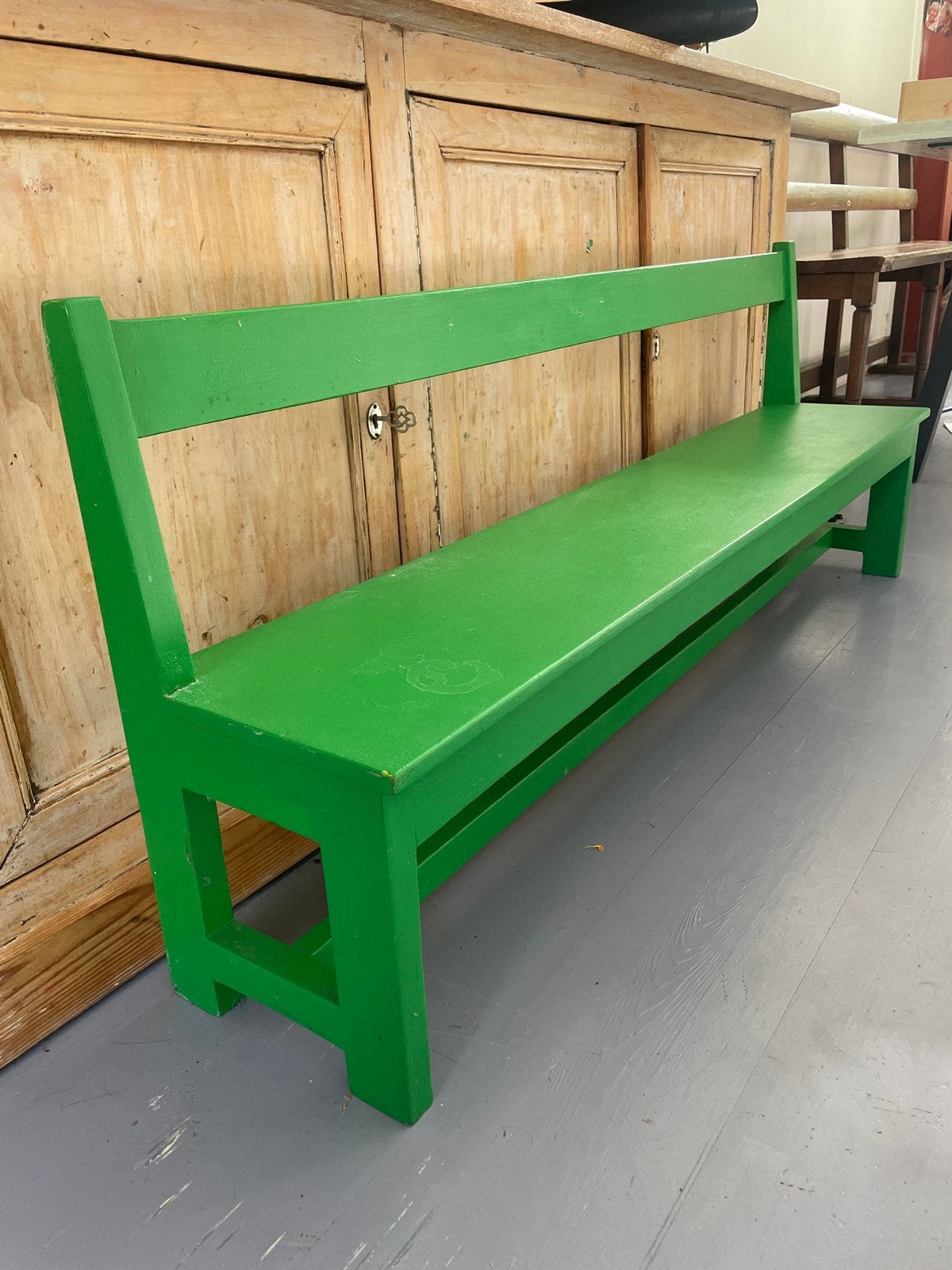 Groene houten bankje 140cm- Vintage stijl, Ophalen