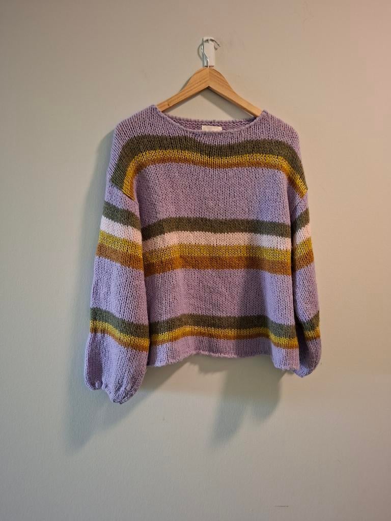 Numph trui wol/alpaca met glitter en pofmouwen - Maat S, Maat 38/40 (M), Verzenden, Paars, Zo goed als nieuw