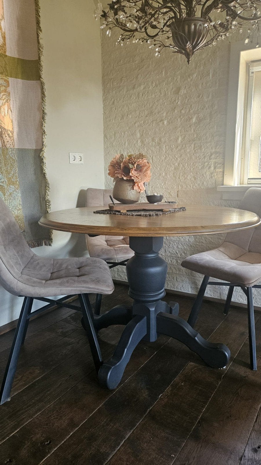 Ronde eettafel, antraciet onderstel. Zonder stoelen., Ophalen, Gebruikt, Rond, Modern