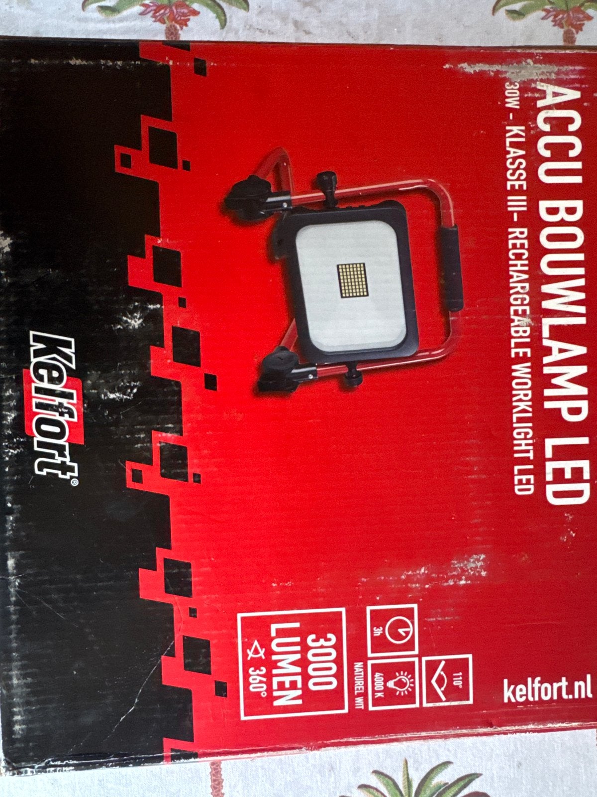 Kelfort Accu Bouwlamp LED 30W - Oplaadbare Werklicht, Ophalen of Verzenden, Nieuw, Minder dan 50 watt, Lamp met armatuur