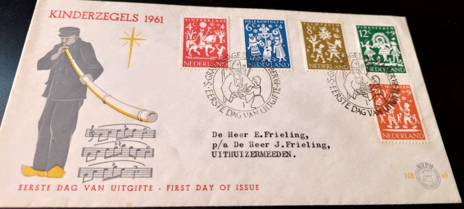 Eerste dag envelope e49 kinder zegels 1961, Ophalen, Beschreven, Nederland