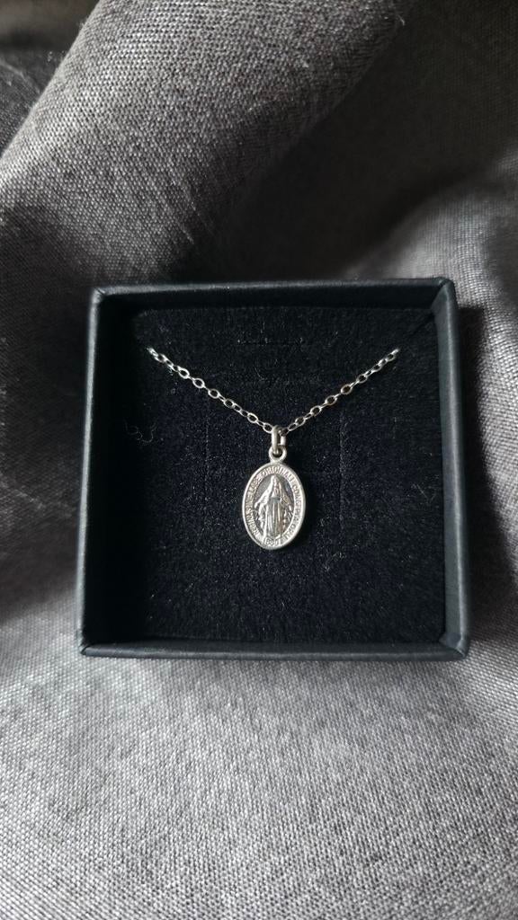 Religieuze Ketting Maria Wonderdadige-925 gerhodineerd zilve, Verzenden, Nieuw, Zilver, Zilver