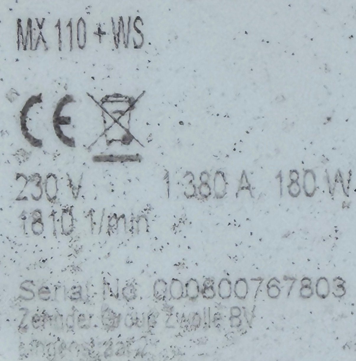 Zehnder MX 110 + WS Ventilator/Afzuiger - 180W, Ophalen, Gebruikt, Ventilator en Afzuiger