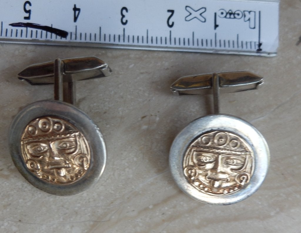 Manchetknopen zilver 925 met gouden decor Mexico, Ophalen of Verzenden, Zo goed als nieuw, Zilver