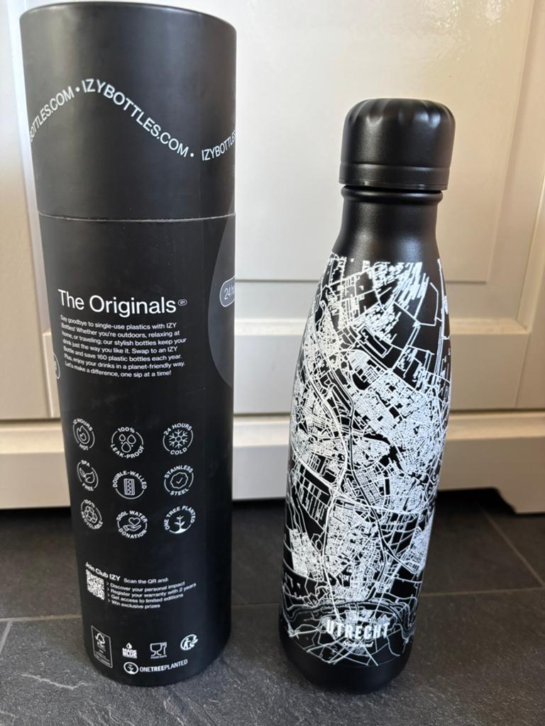 Izy Bottles Utrecht Stadskaart Thermosfles - Nieuw - Zwart, Ophalen of Verzenden, Nieuw