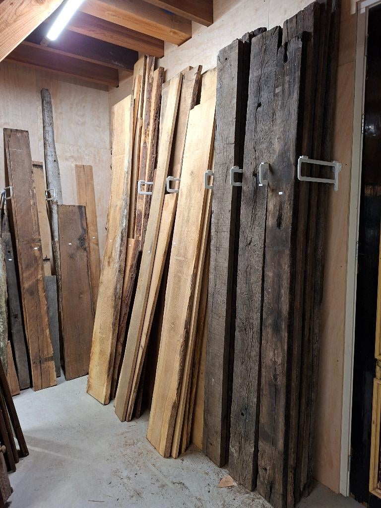 Dikke eiken planken en balken, Doe-het-zelf en Verbouw, Hout en Planken, Ophalen, Gebruikt, Eiken, Plank