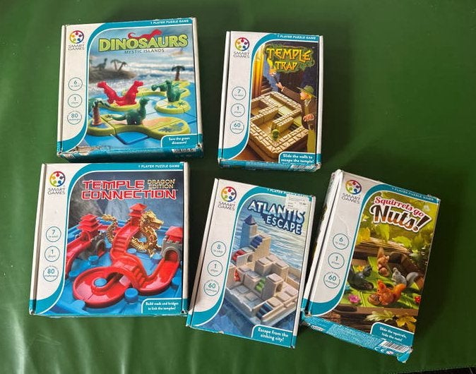 5 SmartGames: Squirrels, Temple Trap, Dinosaurs, Mystic Isl, Ophalen of Verzenden, Minder dan 500 stukjes, Gebruikt