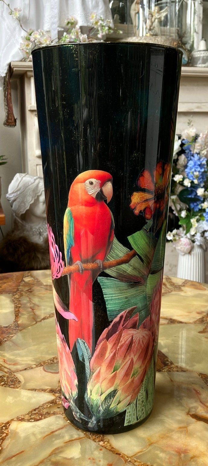 Hoge decoupage siervaas, Huis en Inrichting, Ophalen, Overige kleuren, 75 cm of meer, Glas