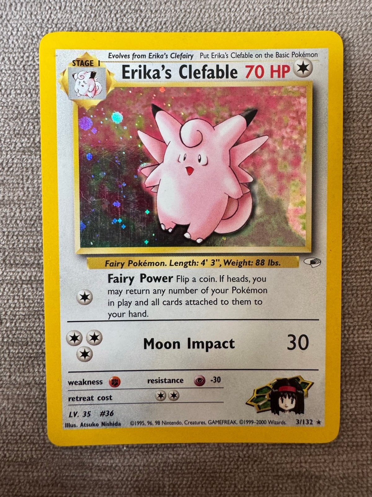 Erika's Clefable 3/132 Holo - Gym Heroes - Pokémon Kaart, Ophalen of Verzenden, Losse kaart, Foil