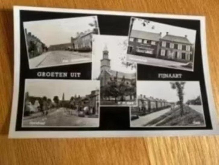 Oude zwart-wit ansichtkaart: Groeten uit Fijnaart, Ophalen of Verzenden, 1940 tot 1960, Gelopen, Noord-Brabant