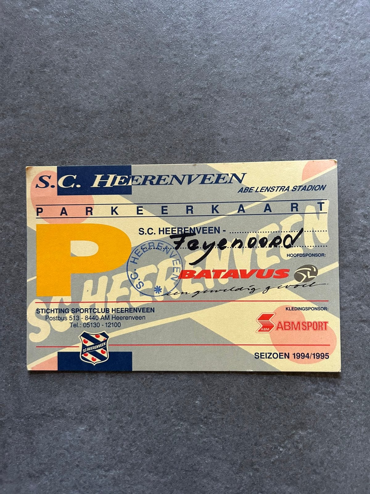 SC Heerenveen - Feyenoord parkeerkaart, Verzamelen, Ophalen of Verzenden, Feyenoord, Overige typen