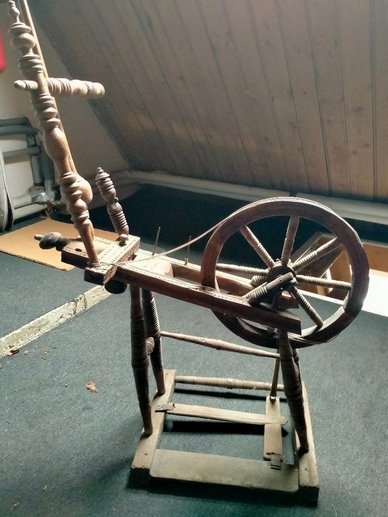 spinnenwiel, Ophalen, Gebruikt, Spinwol