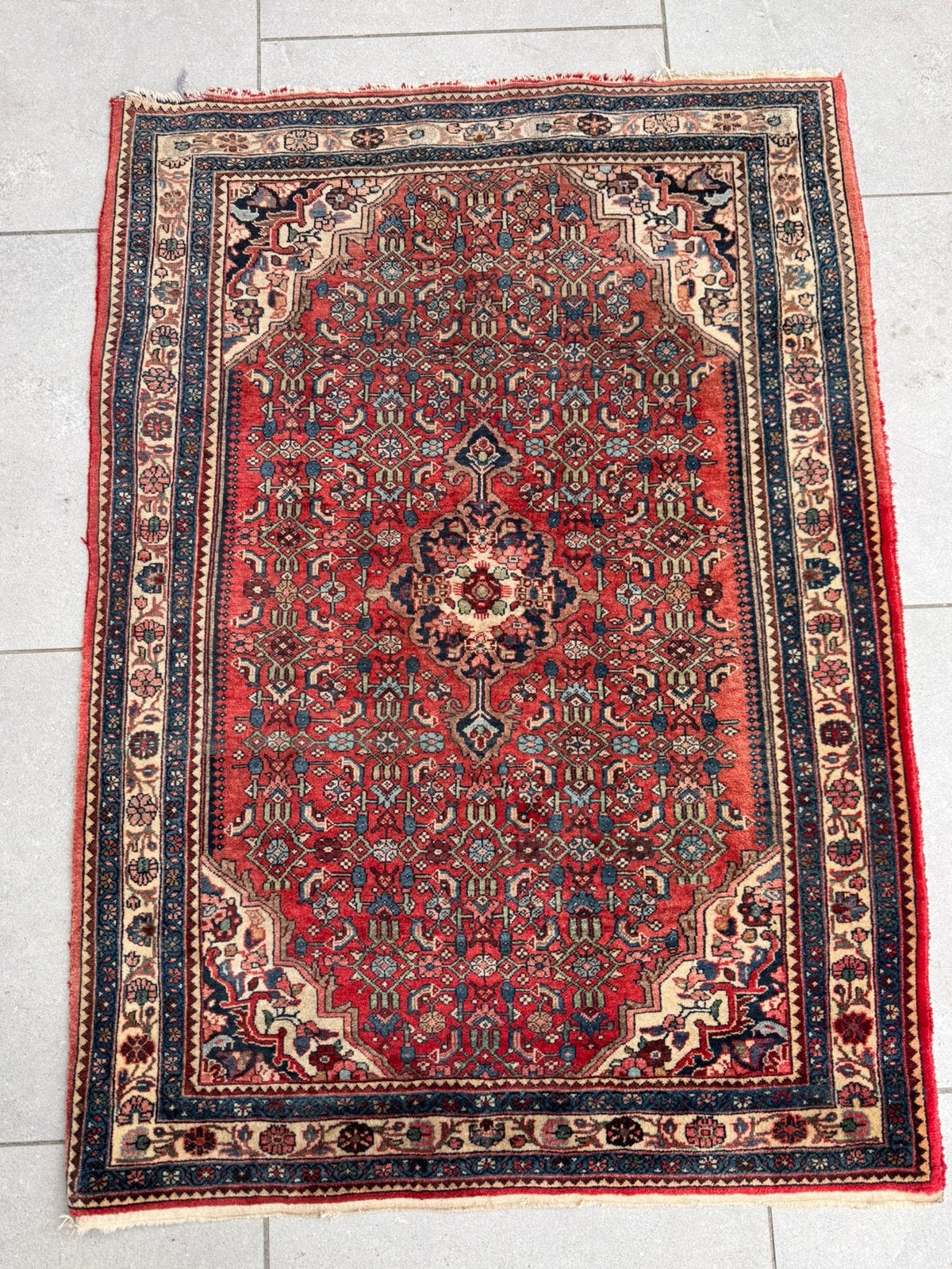 Vintage handgeknoopt Perzisch Bidjar tapijt 150x105, Ophalen, Gebruikt, Vintage antiek, Rechthoekig