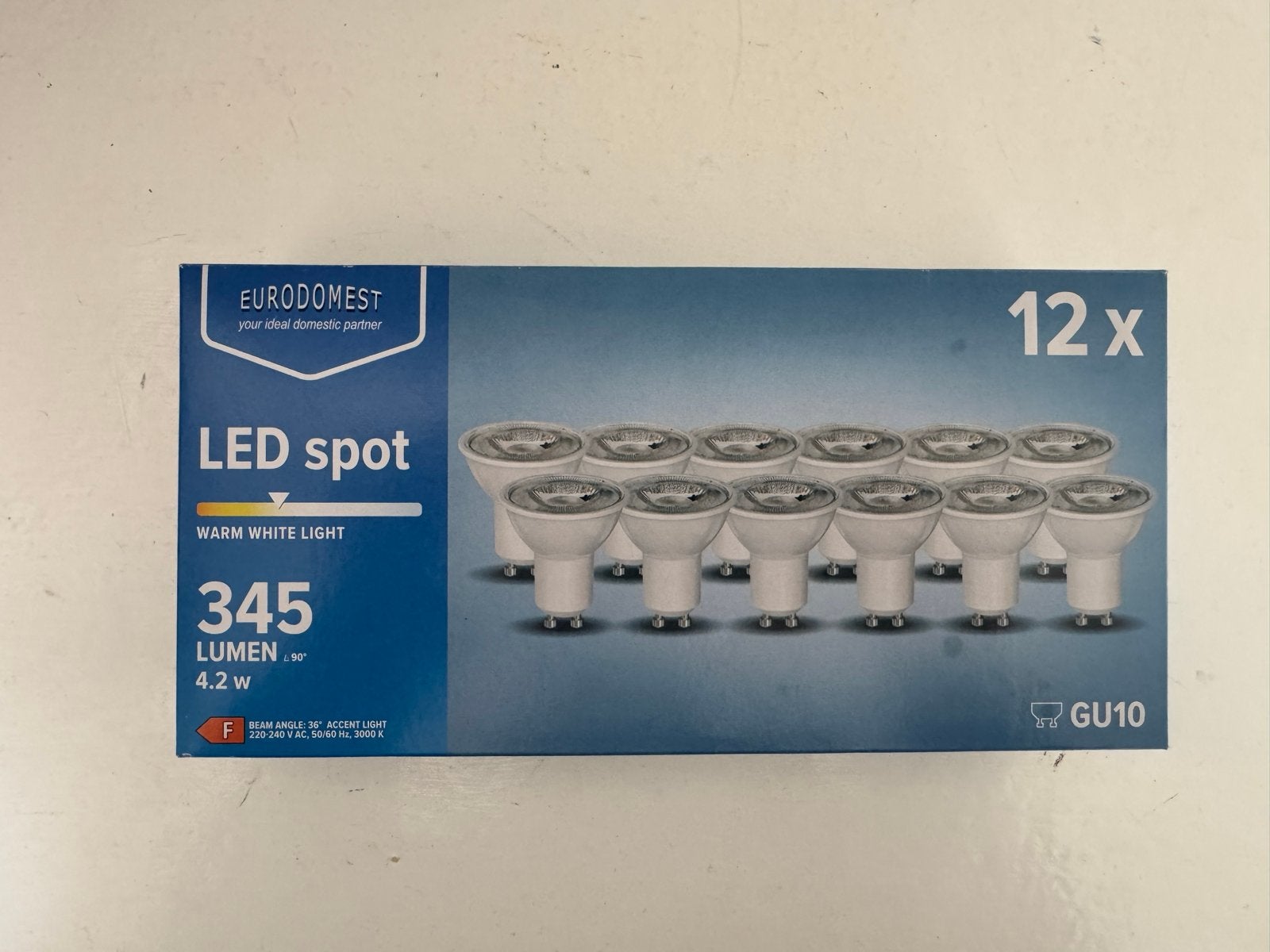 10x Eurodomest LED spot GU10 - Warm Wit Licht 4.2W, 30 tot 60 watt, Led-lamp, Nieuw, Bipin of Steekvoet