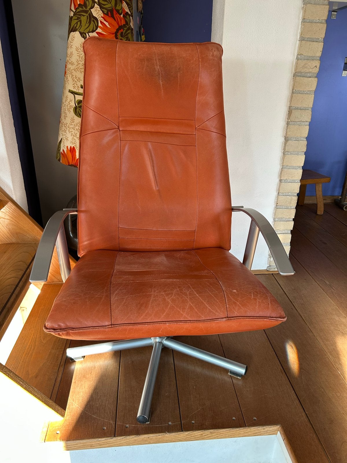 Vintage Oranje Leren Bureaustoel - Kebe Denemarken, Ophalen of Verzenden, Gebruikt, Oranje, Bureaustoel