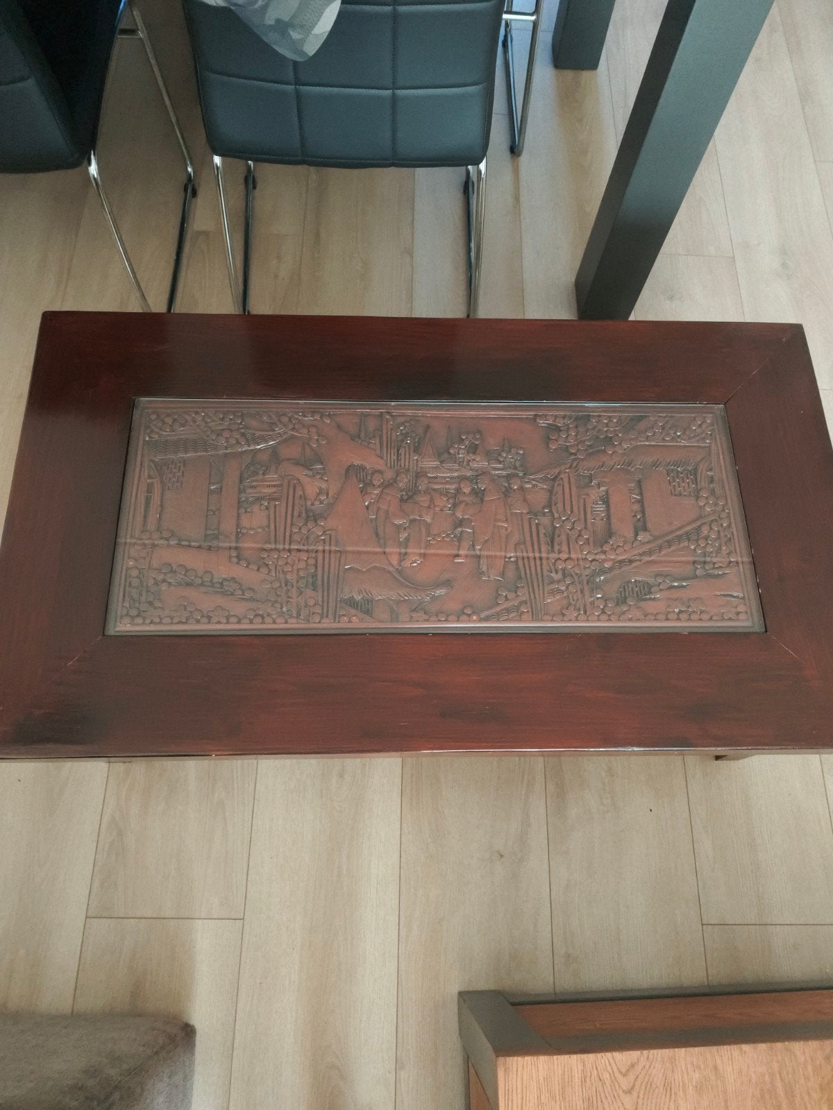 Klassieke Oosterse Salontafel - Houtsnijwerk & Glas, Ophalen