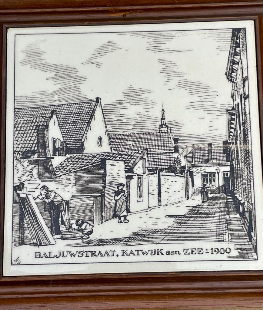 Tegeltableau Baljuwstraat Katwijk aan Zee 1900, Antiek en Kunst, Antiek | Wandborden en Tegels, Ophalen of Verzenden