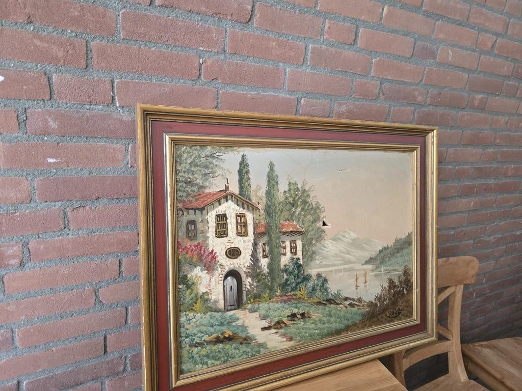 Mooie oude houten schilderijlijst (met beschadigd doek), Antiek en Kunst, Kunst | Schilderijen | Klassiek, Ophalen of Verzenden