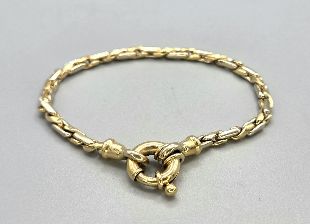 Gouden vintage bi-color fantasie schakel armband. 2026/91., ., Ophalen of Verzenden, Zo goed als nieuw, .
