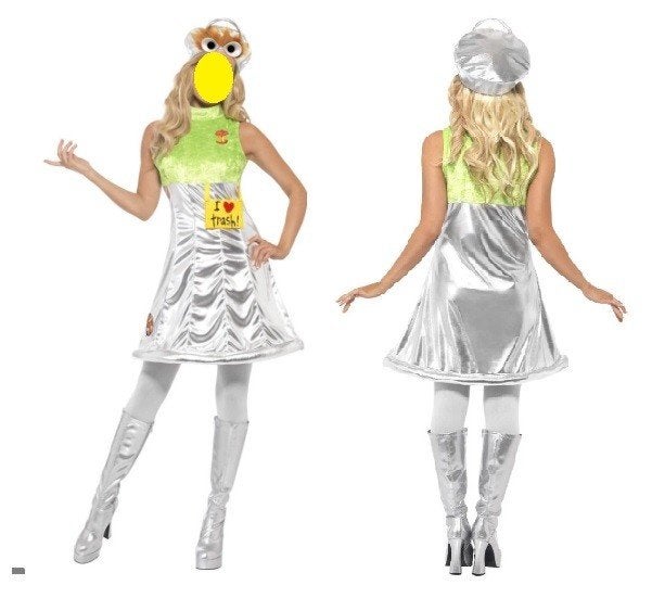 Leuk zilver/groen/rood OSCAR SESAMSTRAAT jurkje + hoed, Carnaval, Nieuw, Ophalen of Verzenden, Kleding