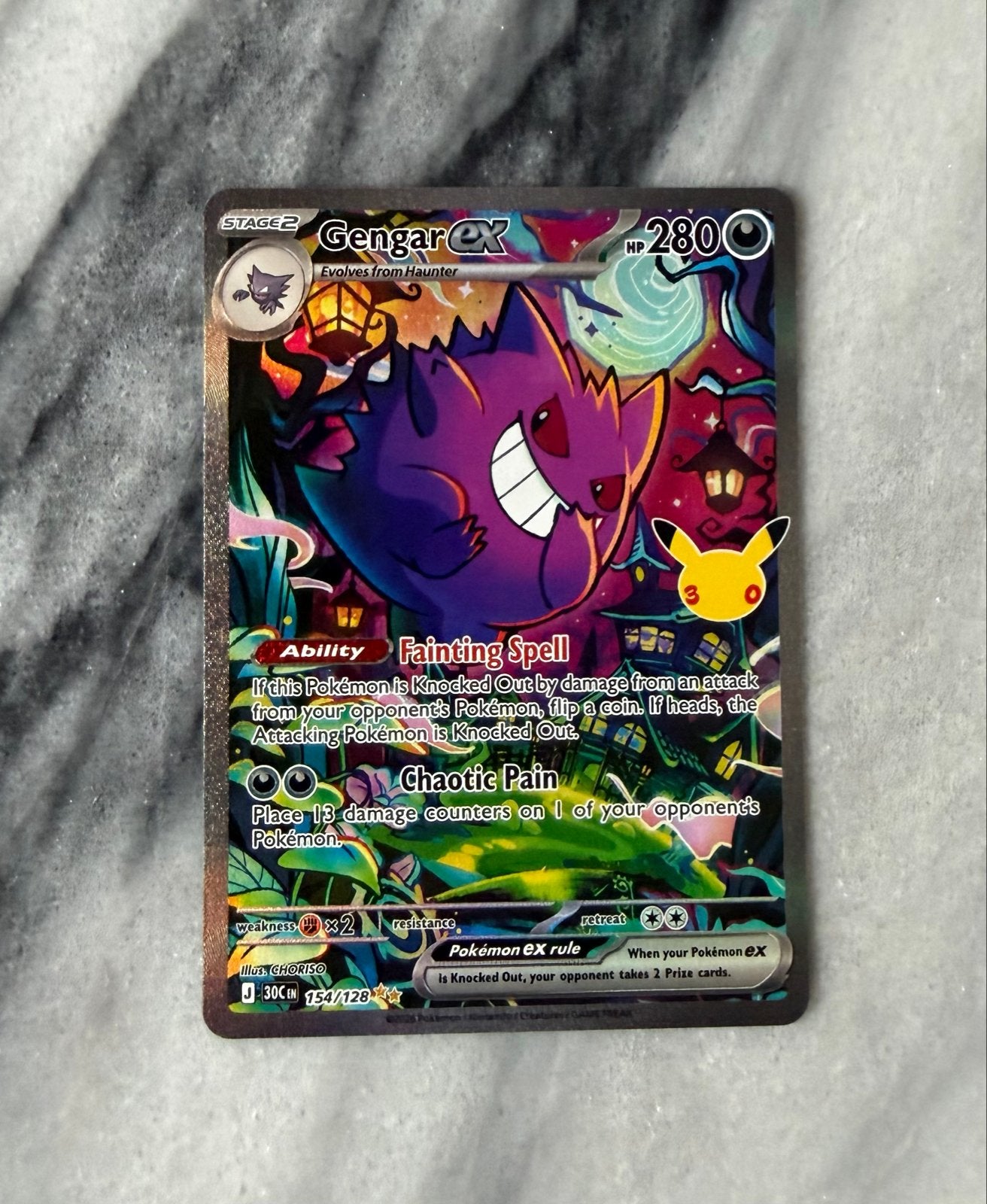 Pokémon Kaart Gengar EX 154/128 Celebrations, Ophalen of Verzenden, Zo goed als nieuw, Losse kaart, Foil