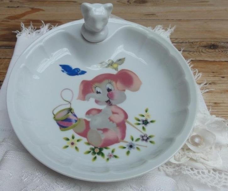 Vintage Frans warmhoud bordje met olifant, Limoges porselein, Antiek en Kunst, Curiosa en Brocante, Ophalen of Verzenden