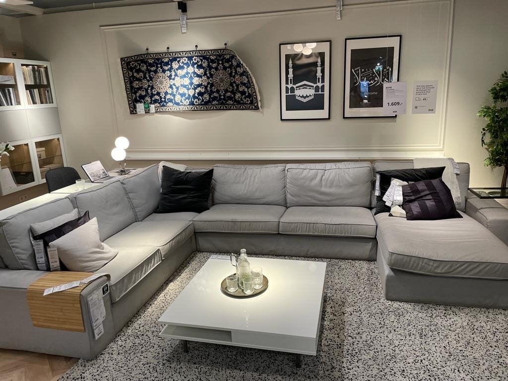 IKEA KIVIK Hoekbank 2+3+2 Tibbleby beige/grijs, Gebruikt, 100 tot 125 cm, Hoekbank, 300 cm of meer