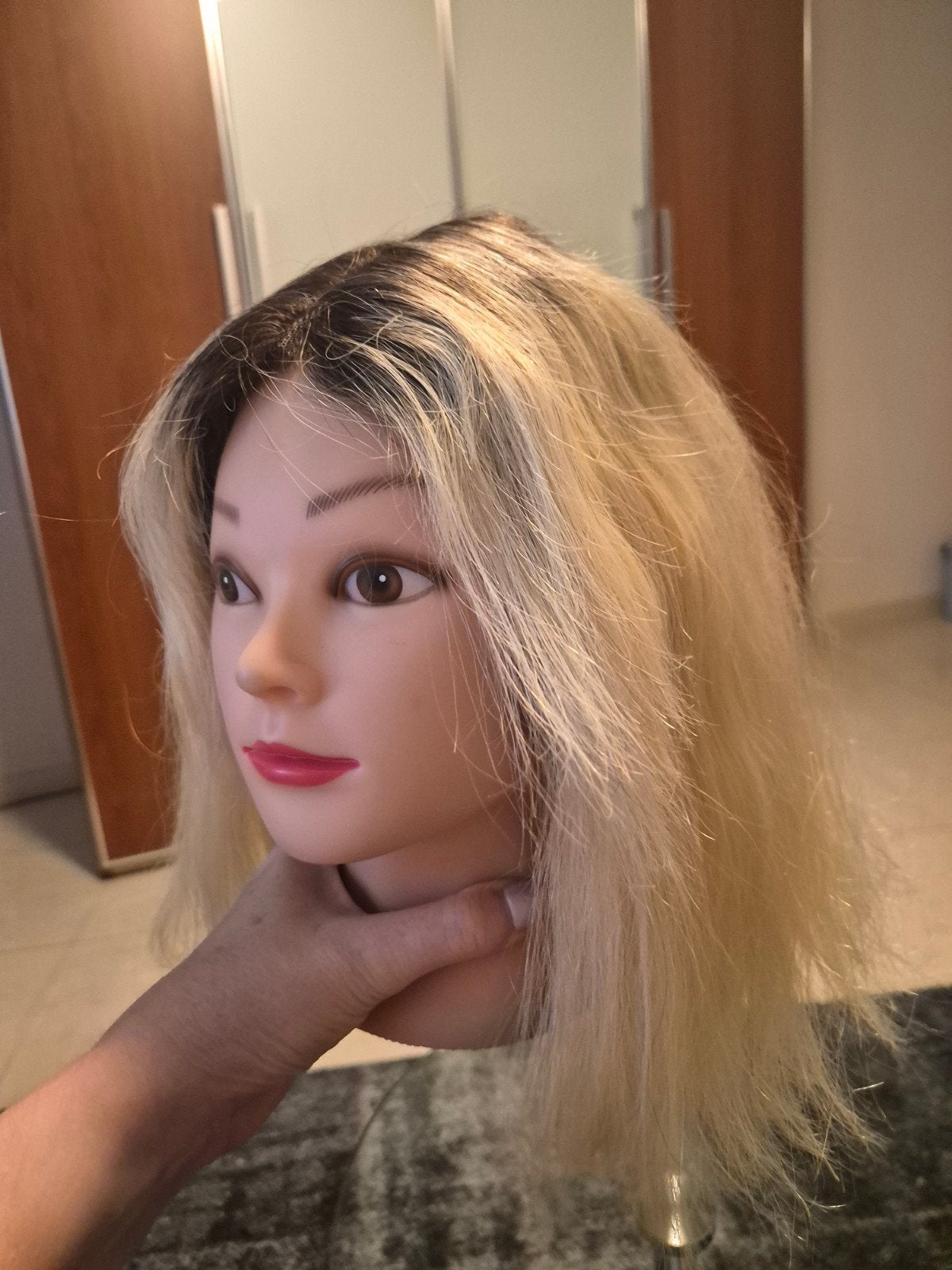 goudblonde bob pruik echt haar lace wig haarwerk, Verzenden, Zo goed als nieuw, Pruik of Haarverlenging