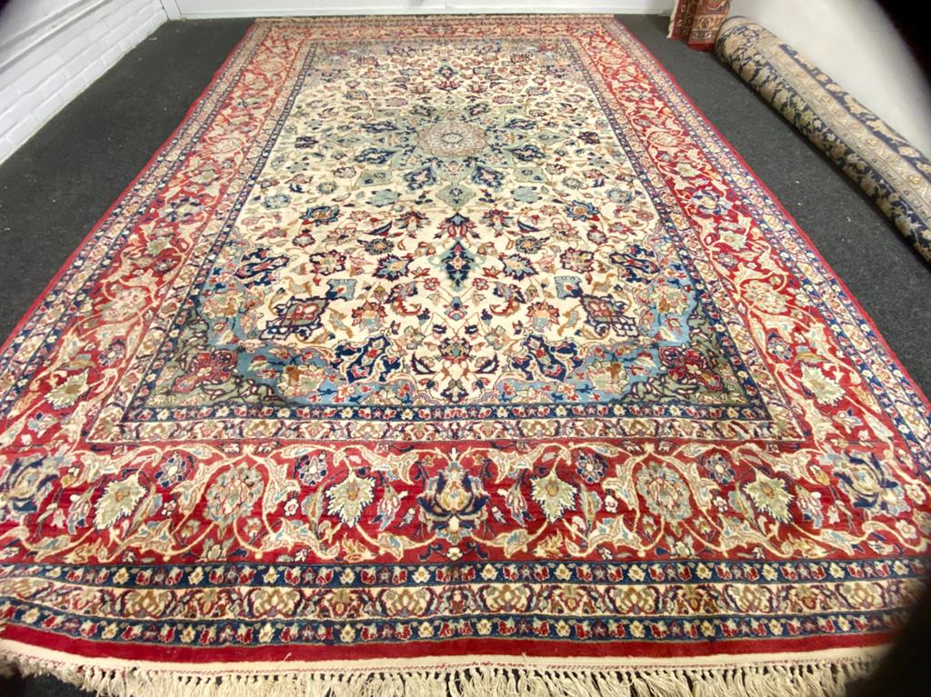 Mooi origineel handgeknoopt perzisch isfahan tapijt., Gebruikt, ., 200 cm of meer, Ophalen of Verzenden