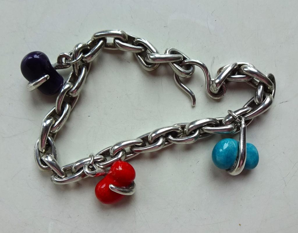 Atelier gemaakte Harang zilveren schakelarmband: 3 x bedels, Sieraden, Tassen en Uiterlijk, Antieke sieraden, Ophalen of Verzenden