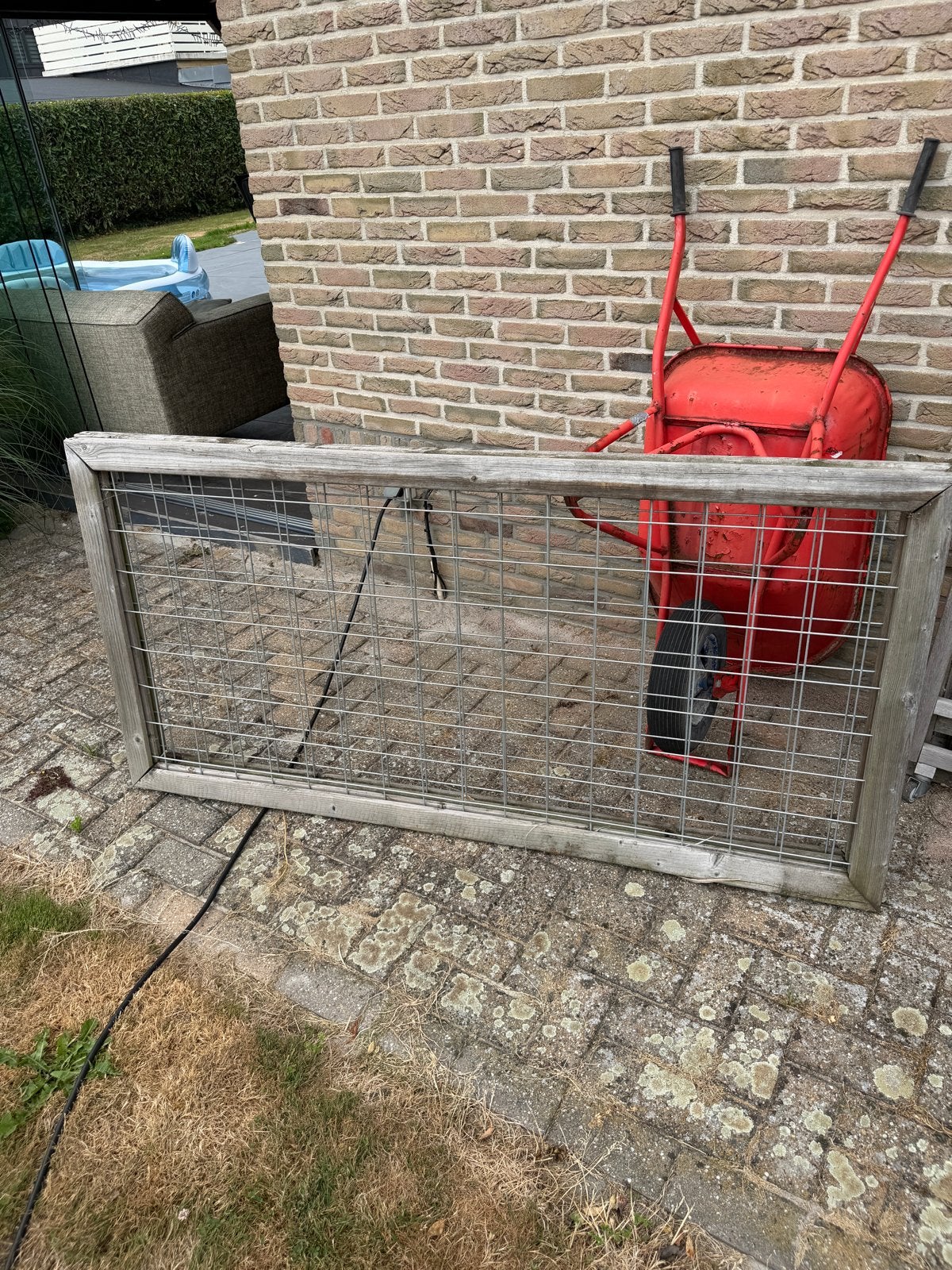 2x Hekwerkdelen 180x90cm met gaas, Ophalen, Gebruikt, Hout, Tuinhek