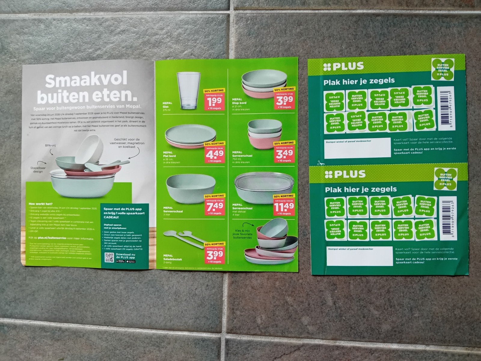 Plus 2 x volle spaarkaart mepal buiten servies, Verzamelen, Plus, Ophalen of Verzenden
