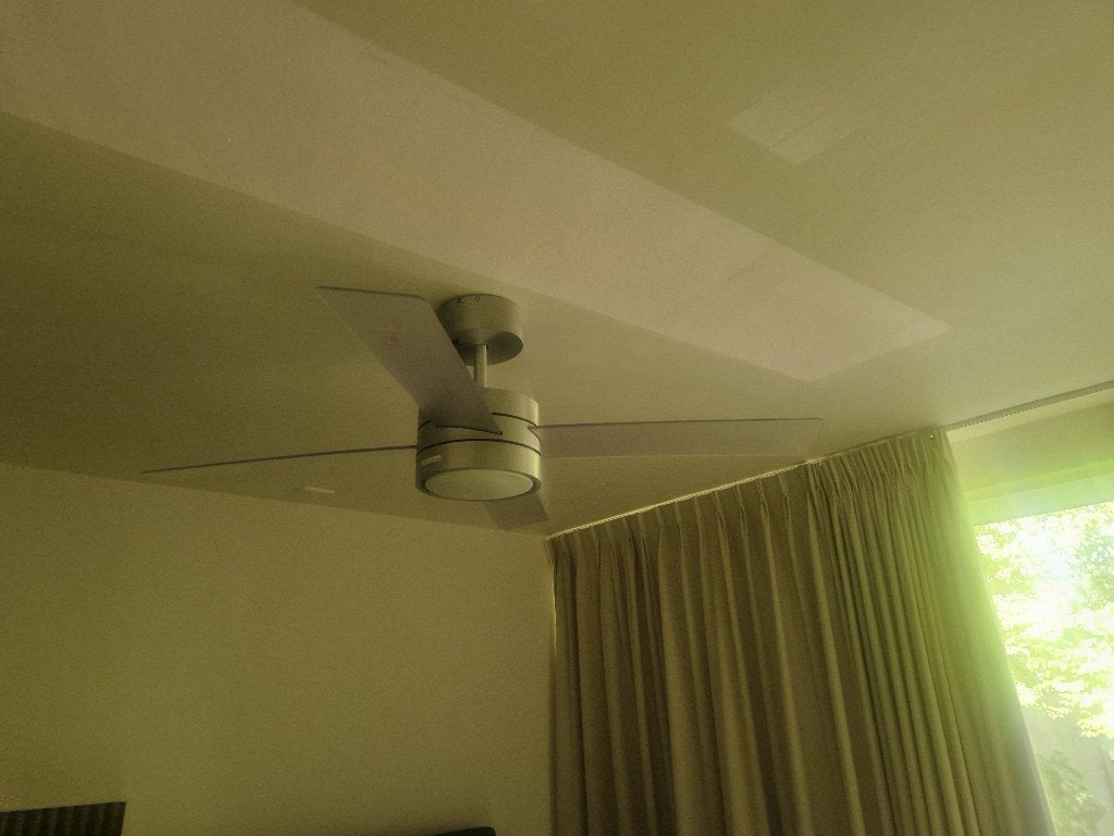 Jan des Bouvrie plafondventilator metaal transparant 132 cm, Ophalen, Ventilator met afstandsbediening, Gebruikt, Plafondventilator