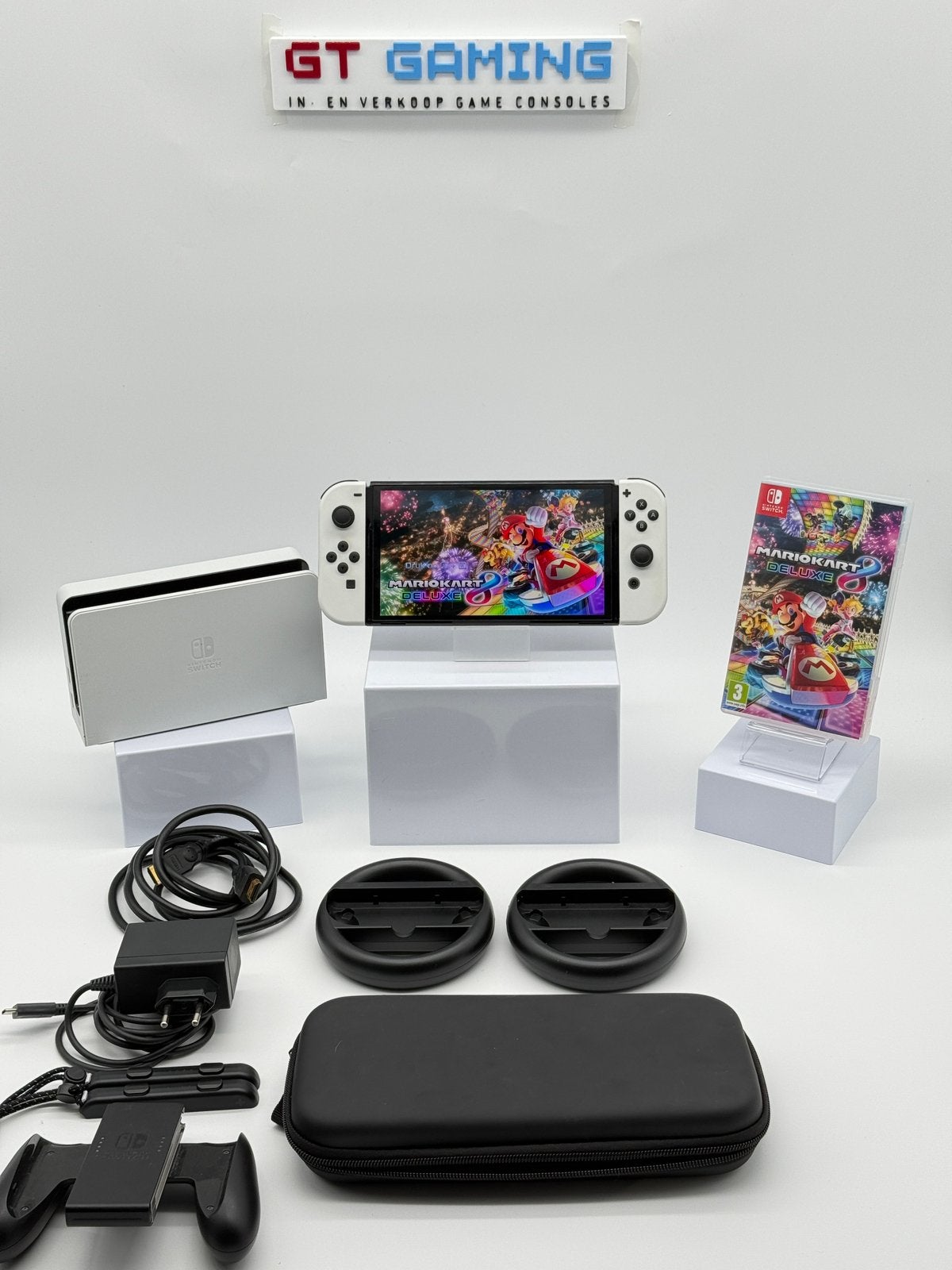 OLED NINTENDO 2025+GARANTIE+MARIO KART+STUURTJES MEGA PACK, Met 2 controllers, Ophalen of Verzenden, Zo goed als nieuw, Met harde schijf