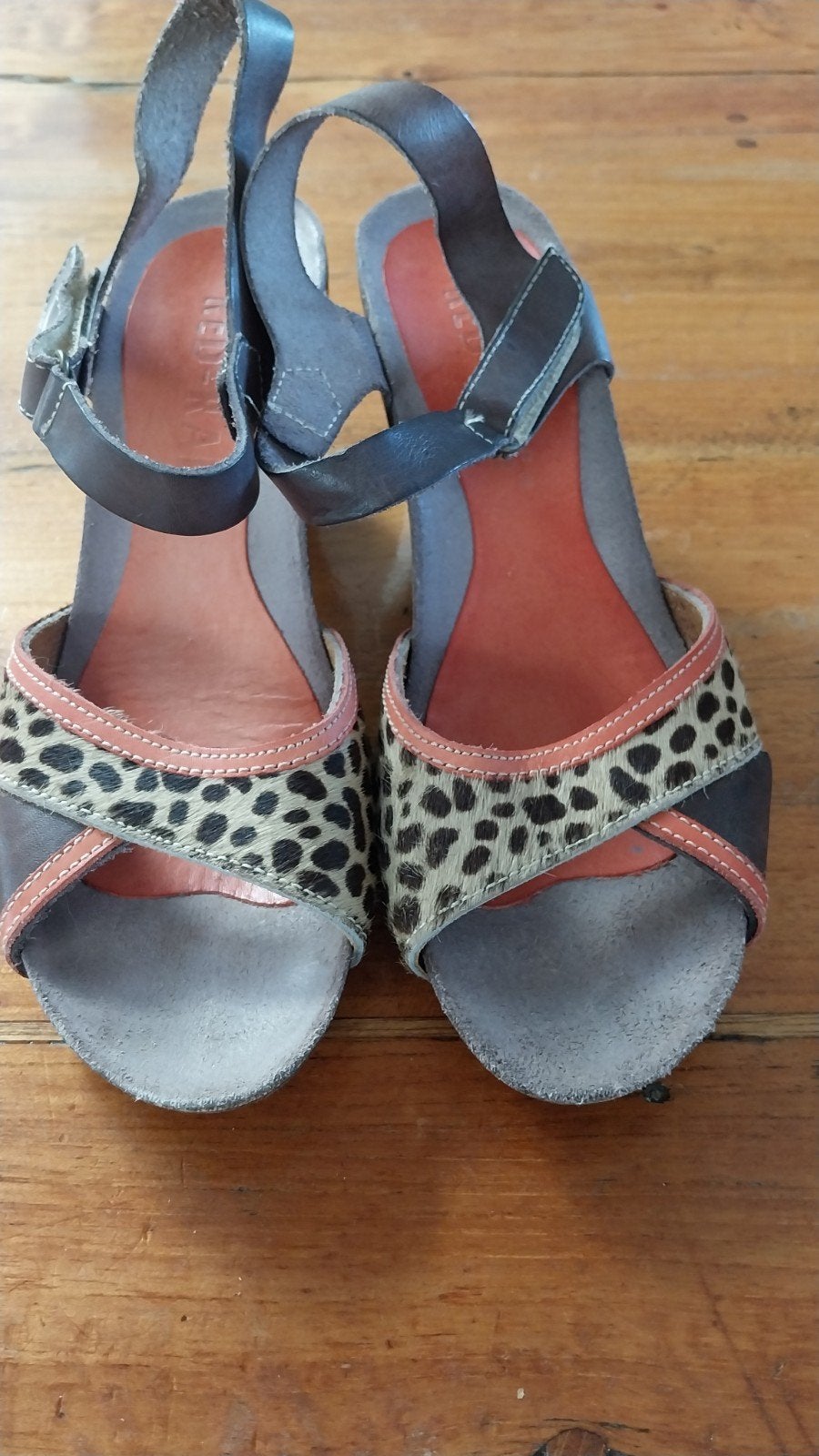 Red rag open zomer schoen met hak, maat 40, panter vacht, Bruin, Zo goed als nieuw, Red rag, Sandalen of Muiltjes