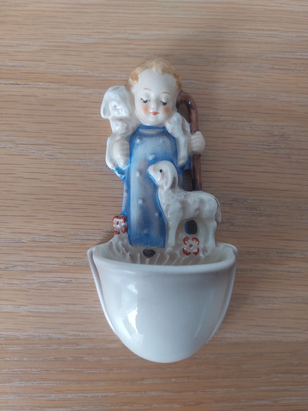 Vintage Goebel wijwaterbakje met herder en lammeren, Ophalen of Verzenden