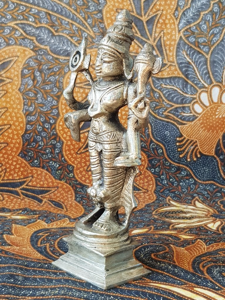 Mooi zwaar oud brons tempelbeeldje uit India 15 cm., Antiek en Kunst, Zilver, Handgemaakt, India, Ophalen of Verzenden