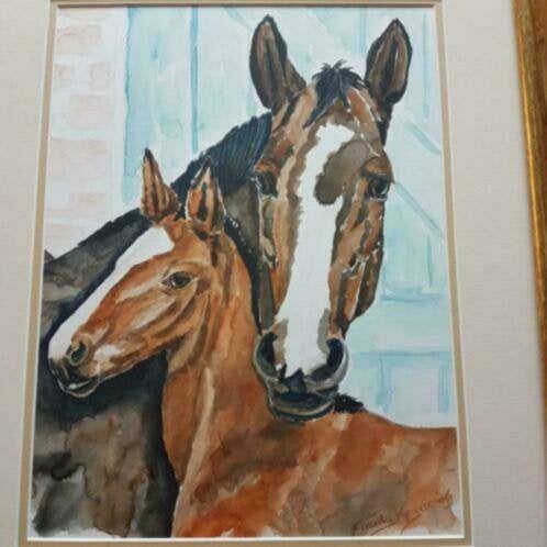 Aquarel paard met veulen Trudy Keyzer 1996, Antiek en Kunst, Ophalen