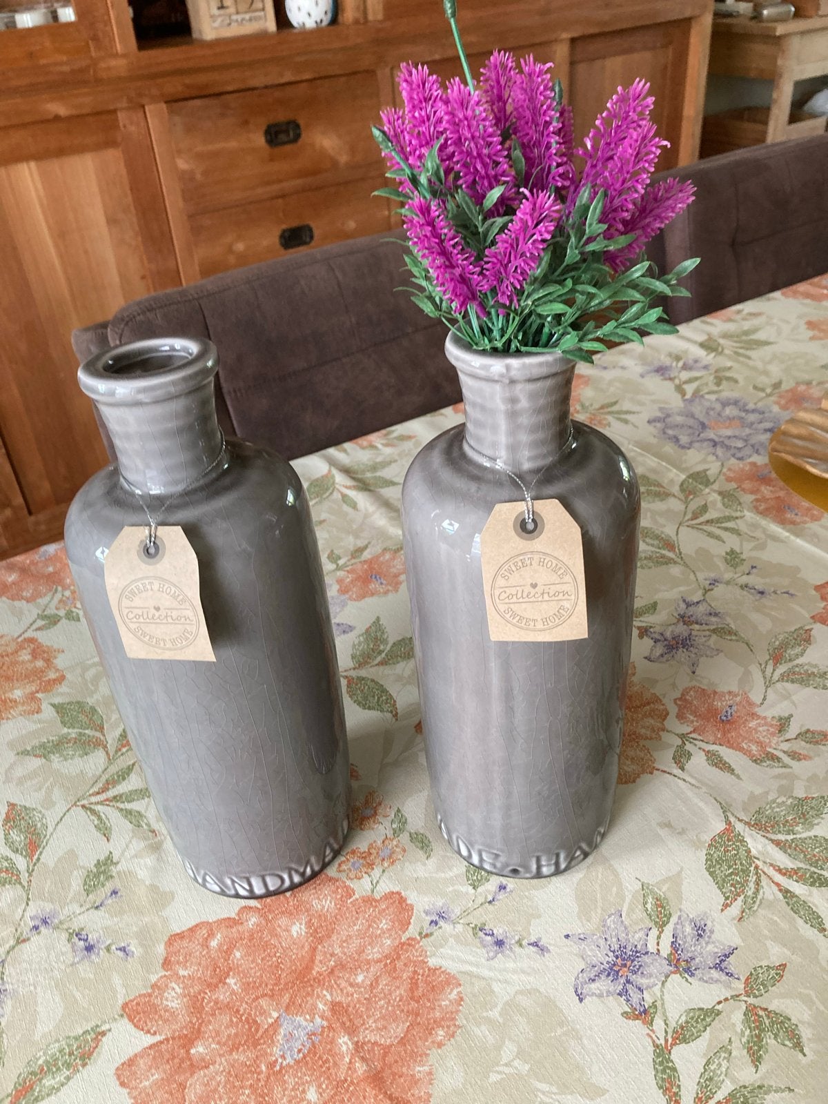 Set van 2 handgemaakte vazen - Grijs craquelé design, Huis en Inrichting, Woonaccessoires | Vazen, Ophalen, Handgemaakt, Zo goed als nieuw