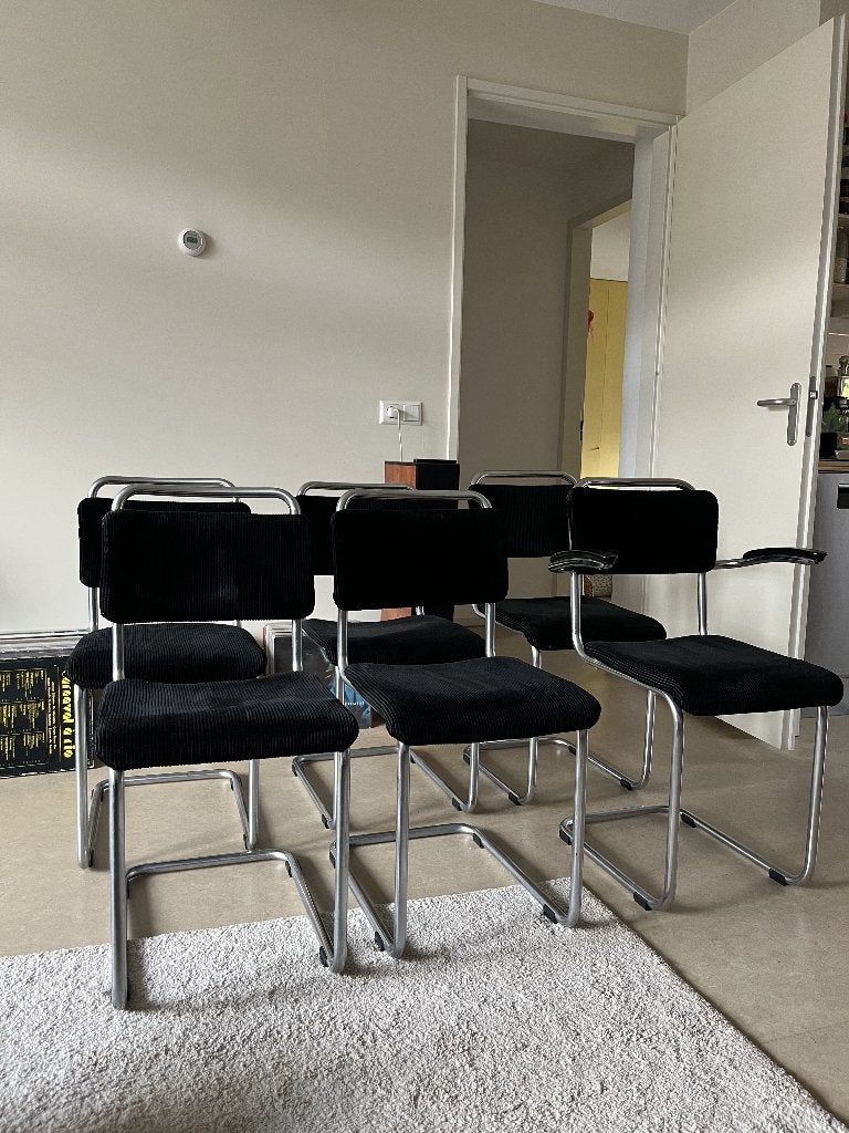 Gispen eetkamerstoelen 6 stuks, Ophalen, Gebruikt, Zwart, Metaal