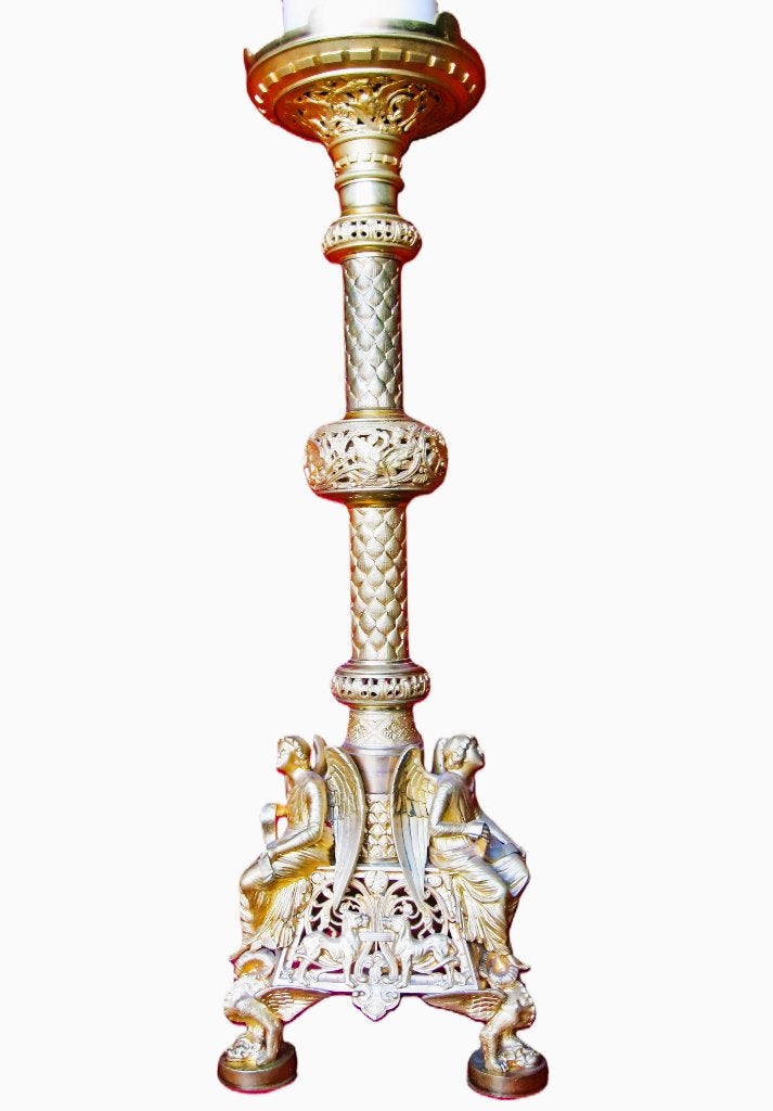 Verguld bronzen kerkkandelaar kandelaar 1750-1800., Antiek en Kunst, Ophalen