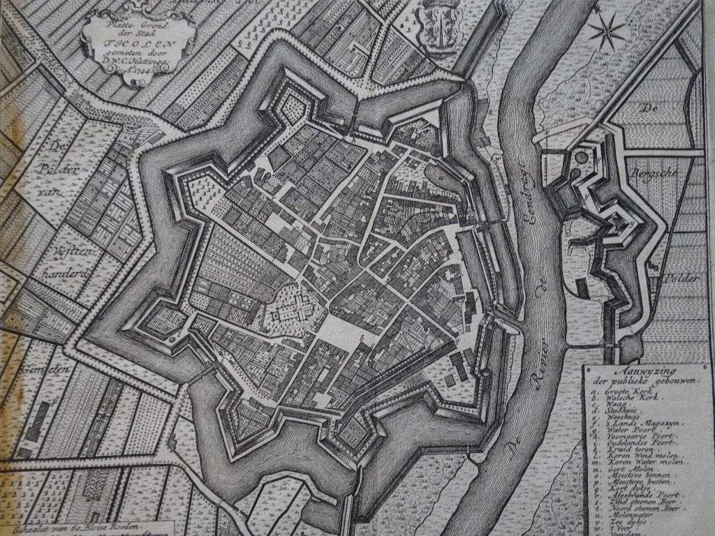 gravure plattegrond stad Tholen, Tirion 1753, Verzenden, Cartografie, Gravure, Origineel