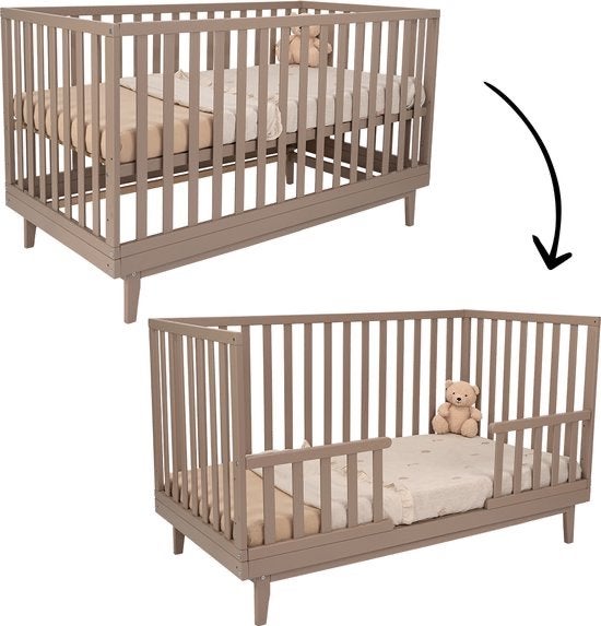 Meegroei ledikant novi taupe 70x140, Ophalen, Gebruikt, 70 tot 85 cm, 140 tot 160 cm