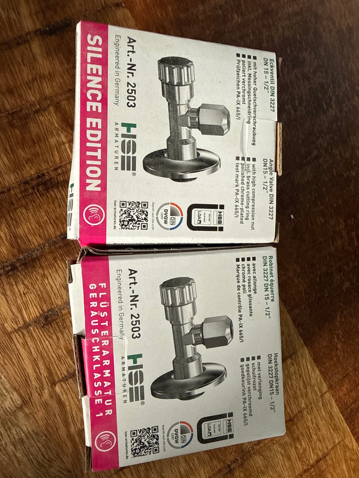 2x HSE Hoekstopkraan DIN 3227 DN15-1/2" Silence Edition, Ophalen of Verzenden, Nieuw, Chroom, Kraan