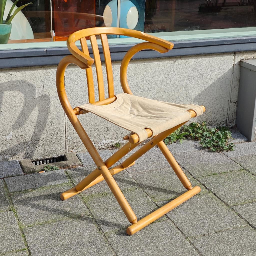 Vintage gebogen hout klapstoel Thonet stijl, Huis en Inrichting, Stoelen, Gebruikt, Bruin, Ophalen of Verzenden, Stof